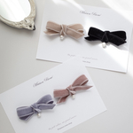 MOKUBA velor ribbon【コットンパール】【2個セット】　木馬リボン　ベロア　ベルベット　秋冬　キッズ　ベビー　ヘアゴム　ヘアピン　親子お揃い　姉妹お揃い