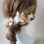 🥉 髪飾り〈 E2 〉ヘッドパーツ　ヘアパーツ　ヘッドドレス　ドライフラワー　ドライフラワー髪飾り　ヘアアクセサリー　ウェディング　ブライダル　結婚式　白　ピンク　ベージュ　ドライフラワー　ブライダル