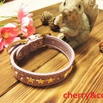 本革手縫い小型犬用17.5～25　C20首輪パープル系、星・パープルストーンガラス