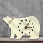 【絶滅危惧種を想う】シロクマとエスニックパターンが楽しめる 時計 木製 置き時計