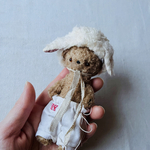紅茶染めうさくま【１１.５cm】小さなぬいぐるみ／ハンドメイドミニチュアテディベア
