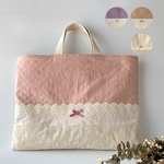 レッスンバッグ(キルト裏地つき)【ナチュラルレースと綿ワッシャー】入園　入学　保育園　幼稚園　教科書　図書　通学