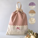 お着替え巾着袋(裏地付き)  ナップサックに変更可【ナチュラルレースと綿ワッシャー】入園　入学　保育園　幼稚園　体操服　オムツ入れ