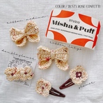 【受注生産】リボン or ダブルフラワー orフラワーヘアピン/ヘアクリップ 1個 ( かぎ編み ベビー キッズ ) ≫ misha&puff、ベビーヘアクリップ、キッズヘアクリップ、ベビーヘアゴム