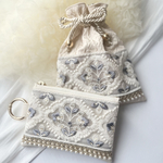 【happybag 2026】［white & blue］インド刺繍リボン　大人巾着&カラビナポーチ　ハッピーバッグ