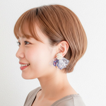 ビーズ刺繍　ピアス／イヤリング　チュール　ドット　カラフル　引き揃え糸　ウッドビーズ  クリア　女子会　プレゼント　旅行　カジュアル　冬