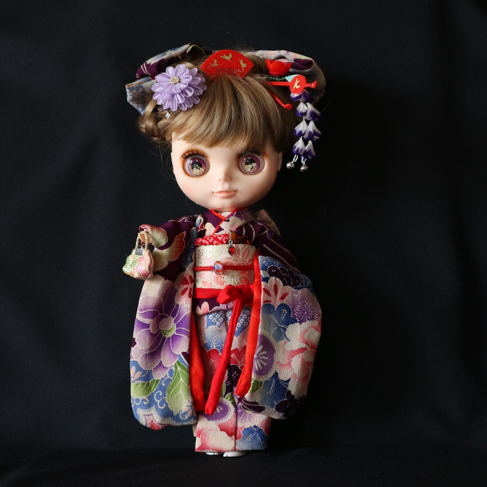 Blythe outfit ◇おこぼ・ぽっくり・ミニ下駄・和飾り・赤・鶴①