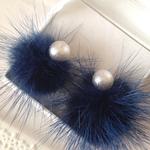 コットン風パールとファーのピアス[navy]