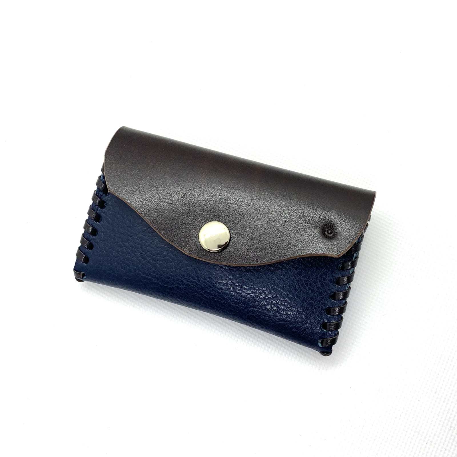 本革 手縫い 名刺入れ[紺/焦茶], Leather card holder [navy / dark brown] ミニ財布、カードケース、小銭入れ