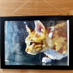 狙う猫の絵　原画　額付き