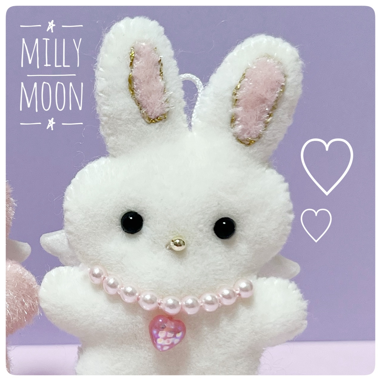 うさぎ、様　カリフラワージェイド　カービング　天使　エンジェルちゃん⭐️2170 エンジェルうさぎ⭐︎マスコットキーチェーン(ホワイト) - Milly