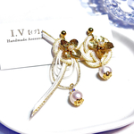 結華-yuika-月下美人 new version＊.あなたの毎日に、そっと幸せを結ぶピアス.＊/ホワイト×ゴールド 水引き 梅結び 淡路結び 和モダンアクセサリー ハンドメイドピアス　縁起物ピアス　