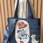 アップリケ　デニムのトートバック（ミニバック付）