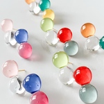 【再販】バブルピアス/イヤリング　オレンジ×グリーン×イエロー｜レジンアクセサリー｜球　球体　円　丸　バブル　ぷっくり　ポップ　クリア　透明　カラフル　橙　緑　黄色　黄｜ネジばね式イヤリング