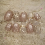 uru uru ribbon🎀ﾈｲﾙﾁｯﾌﾟ 大人ネイル　ハート　バレンタインネイル　ちゅる　キラキラネイル　ピンクベージュ　マグネット　ピンク　うるうる　フラッシュ