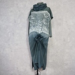 【1000円OFF★5000円⇒4000円】兵児帯 着物リメイク👘青緑絞りTネックIラインワンピース《スヌード付き》