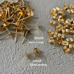 〔各30個〕ゴールド24kgp 304ステンレス 溝あり平皿6mmピアス・キャッチ  