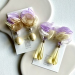 【右】💛💜🤍3色シフォンフラワーピアス