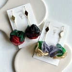【再販】【左】🖤💚❤️3色シフォンフラワーピアス