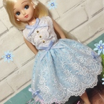リカちゃん服ワンピース　〜白×アクアフラワー〜