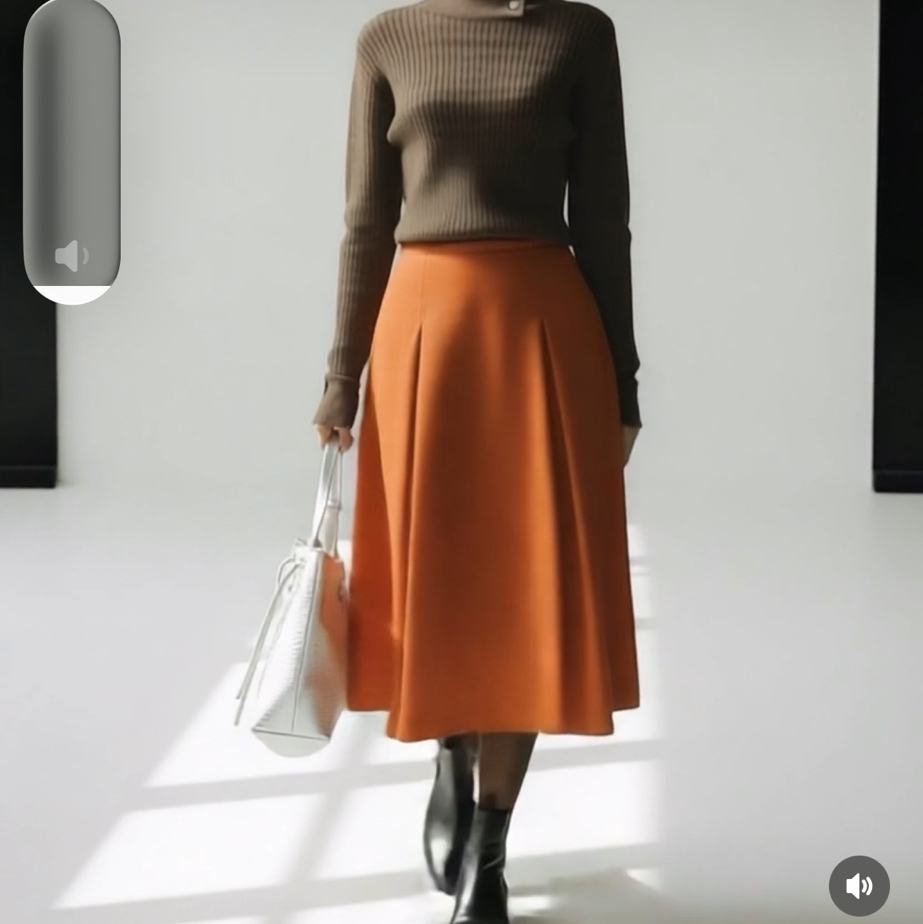 週末SALE❗️細コーデュロイ裏地付きで快適♡大人可愛いタックフレアスカート パンプキン