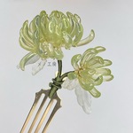 緑色太管大菊セイナイト二輪の櫛かんざし　ヘアコーム