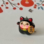 招き猫（黒）おっさんキーホルダー