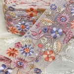 実物のお色味と違う場合があります] インド刺繍リボン　花　インド刺繍　スパンコール　刺繍リボン　リボン　りぼん　シルバー