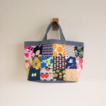カラフル　北欧調　四角パッチ　横長トートBAG　綿麻　ダンガリー♪　