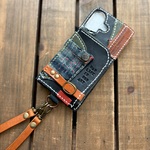 黒レザーのスマホケース　カードポケット＆ショルダーつき背面型　iPhone17 本革ヌメ革デニム