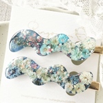【新春SALE】青色レジンのうねうねヘアクリップ 2本セット