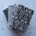 インド刺繍生地で仕立てた特別な『文庫本専用』ブックカバー【ブラックフルールライン】