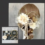 ダリア　ヘアクリップ　水引アレンジ　髪飾り　Ｕピン　ヘアアクセサリー　和装　成人式　卒業式　ドライフラワー 