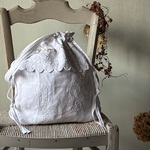 antiquelinen＆whitework*モノグラム手刺繍*クローバー*ダマスク織りリネンフランスアンティーク*トワルドジュイ