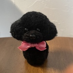 送料込み毛糸ぽんぽんトイプードルブラック黒ピンクリボン愛犬置物ふわふわ