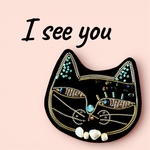 ジト目の黒猫ブローチ【ゴールドワークのビーズ刺繍ブローチ】ブサ猫君