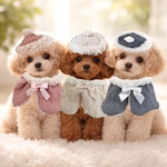 犬服　うちの子 リバーシブル可能 ケーブル網模様・ふわふわボアのケープ