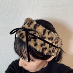 ファーヘアバンド（リボンで結ぶタイプ・レオパード）