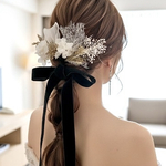 選べるリボン 送料無料　ホワイト　ゴールド　ヘッドアクセサリー ㉕ チュールリボン ベロアリボン 白 花 ブライダル　髪飾り　