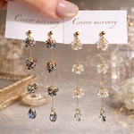 スワロフスキー級に輝く揺れピアス💎クリスタル×ファルファーレ💎軽い　デイリー　結婚式　ウェディング　ビーズ　金属アレルギー対応　イヤリング　透明　クリア　ビジュー　ブルー　紫　青　ロング