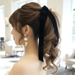 24時間発送 ♥️1100 黒 / ﾜｲﾄﾞベロアリボン ポニーフック  ベルベット ヘアリボン   ブライダル ヘアアクセサリー 