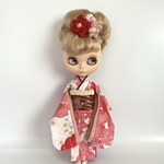 No.751  1/6サイズ振袖　白地に赤い椿　化繊
