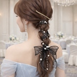 ♥️100 【 パール ＆ ブラック 】ポニーフック  / ヘアアクセサリー ヘアリボン