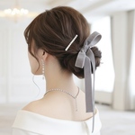グレー / フック付 ワイド ベロアリボン ポニーフック  ヘアアクセサリー 結婚式 ヘアリボン