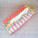 ドットとストライプのboxティッシュケース "pink×yellow"