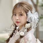 成人式  髪飾り ❤︎ リボン髪飾り/ ドットオーガンジーリボン　袴　ウェディングヘア　結婚式　和装　前撮り　七五三　振袖　色打掛　白無垢　ドレスヘア