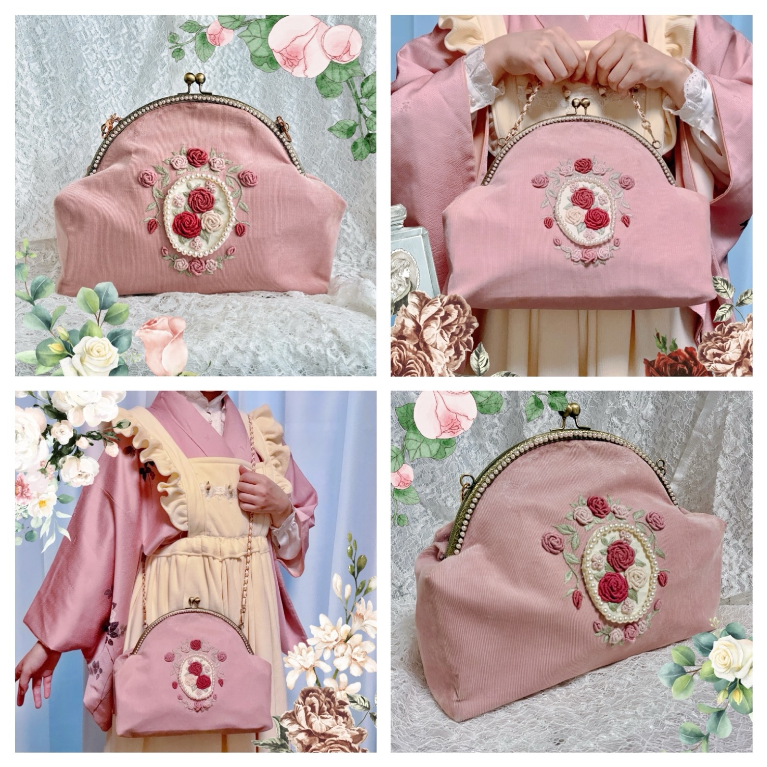 ロリィタ薔薇刺繍のがま口バッグ - モルフルール | minne byGMOペパボ
