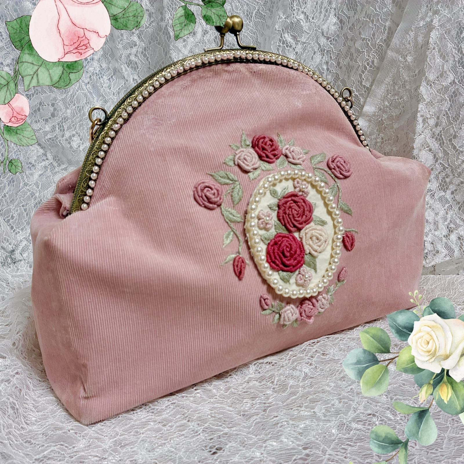 ロリィタ薔薇刺繍のがま口バッグ - モルフルール | minne byGMOペパボ