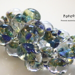 "blue coral" 吹きガラス ドロップビーズ USA産　4個
