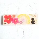 猫と梅花の和風ヘアクリップ
